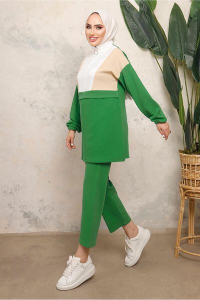 TRENDTESETTÜR ΓΥΝΑΙΚΕΙΟ ΠΡΑΣΙΝΟ (BENETTON) COLOR BLOCK ΣΕΤ ΠΑΝΤΕΛΟΝΙ ΜΕ ΦΕΡΜΟΥΑΡ T 8243