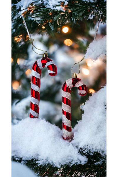 Partifabrik New Year's Red Walking Stick Candy Large Size Luxury 2 Piece Tree Ornament