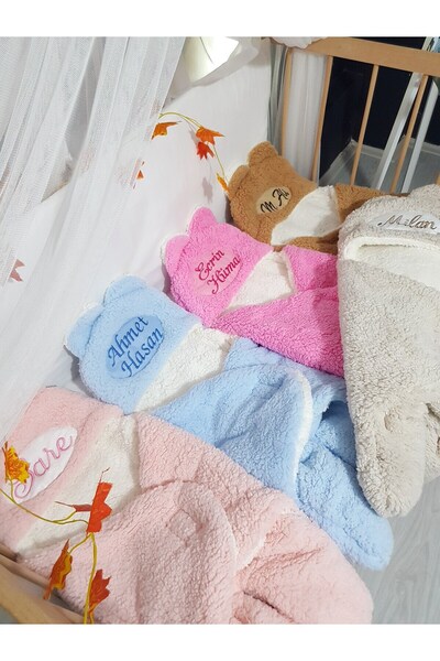 Baby Clime İsim Nakışlı Sarma Battaniye Dış Kundak Lila - Pelüş Kapüşonlu Çif...