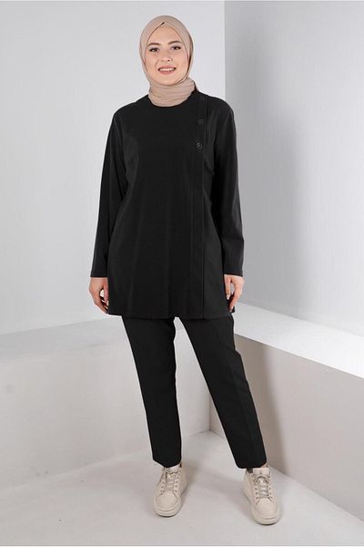 TRENDTESETTÜR WOMEN'S BLACK BUTTON DETAIL TUNIC T 20300