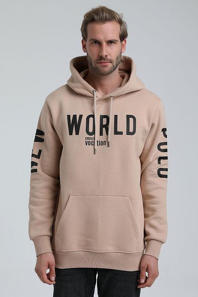NEW WORLD POLO Hooded Beige Slim Fit Hoodie 22Fwm64035