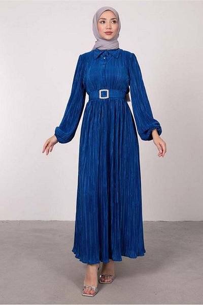 TRENDTESETTÜR ΓΥΝΑΙΚΕΙΟ ΣΚΟΥΡΟ ΜΠΛΕ (SAKS) ΦΟΡΕΜΑ ΜΕ ΖΩΝΗ ΜΕ ΜΠΑΛΟΝΙ ΜΑΝΙΚΙΑ T 6395