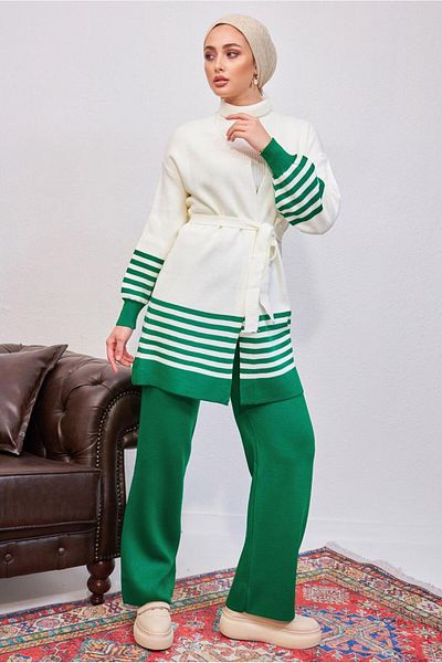 TRENDTESETTÜR ΓΥΝΑΙΚΕΙΟ ΠΛΕΚΤΟ ΣΕΤ ΜΕ ΠΡΑΣΙΝΟ (BENETTON) ΡΙΓΕ ΠΑΝΤΕΛΟΝΙ T 3708