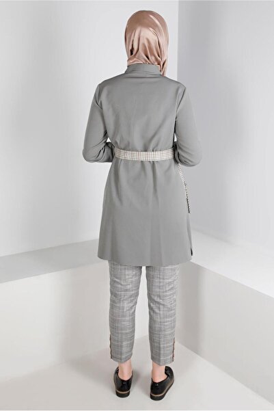 TRENDTESETTÜR WOMEN'S BLACK (BLACK-BEIGE) PLAID PATTERNED TROUSERS T 70448