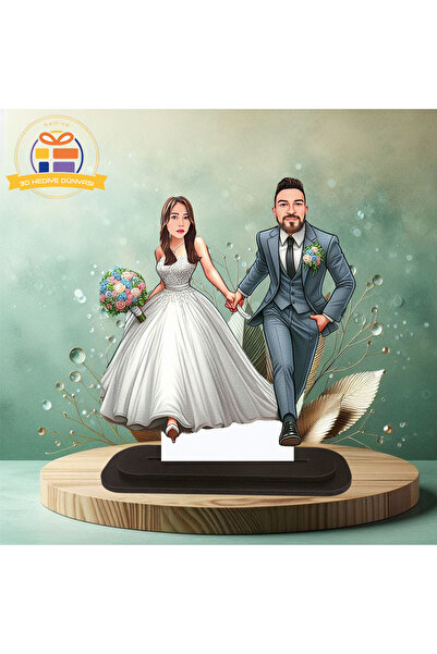 3D Hediye Dünyası Gelin Damat Hediyesi Karikatür Biblo Hediyesi 2 Adet Anahta...