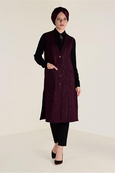TRENDTESETTÜR WOMEN'S PLUM GLIDE STRIPED CLASSIC VEST 4575