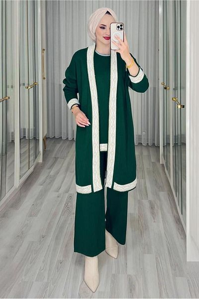 TRENDTESETTÜR Γυναικείο Πράσινο (EMIRAL) Πλεκτό Κοστούμι Τριπλό Παντελόνι T 1588