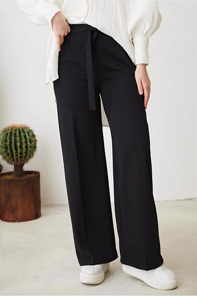 TRENDTESETTÜR WOMEN'S BLACK WIDE LEG PANTS T 0402