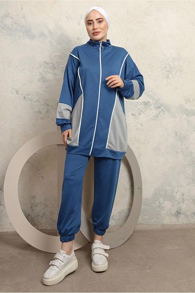 TRENDTESETTÜR ΓΥΝΑΙΚΕΙΟ ΣΕΤ ΠΑΝΤΕΛΟΝΙ ΣΚΟΥΡΟ ΜΠΛΕ (INDIGO) COLOR BLOCK T 0043
