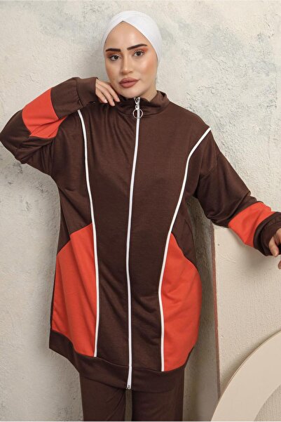 TRENDTESETTÜR WOMEN'S BROWN COLOR BLOCKED PANT SUIT T 0043
