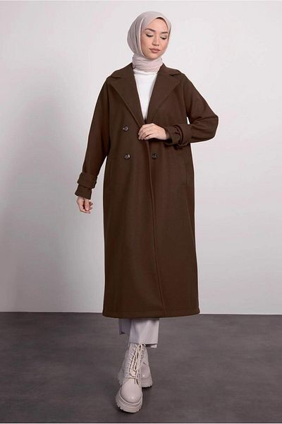 TRENDTESETTÜR Γυναικείο παλτό καφέ με διπλό γιακά T 0695