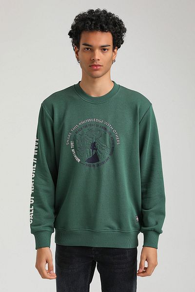 NEW WORLD POLO Crew Neck Green Slim Fit Sweatshirt 23FWM60147