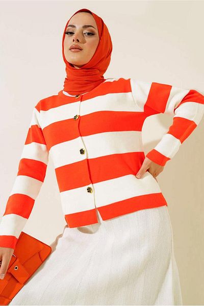 TRENDTESETTÜR Cardigan tricot cu dungi portocalii (ORANGE) pentru femei T 0503