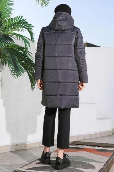 TRENDTESETTÜR WOMEN'S GRAY (SMOKED) POCKET PUFFY COAT T 5444