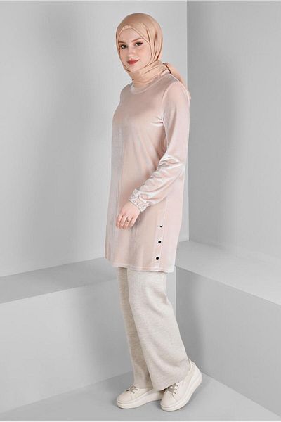 TRENDTESETTÜR WOMEN'S PINK (A.SOMON) STRAIGHT VELVET TUNIC T 43447