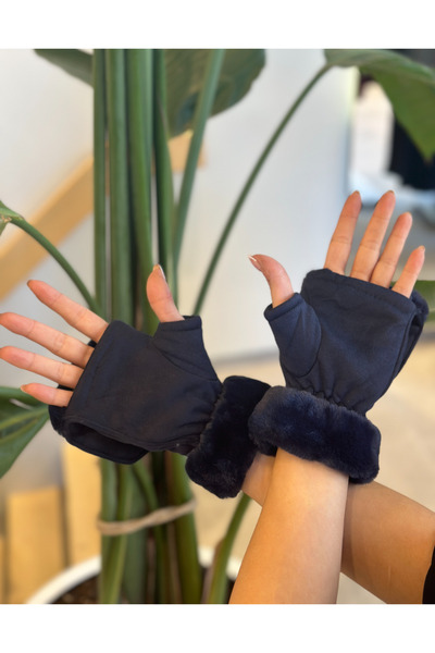 novon Рукавички з деталями з хутра на внутрішній стороні та зап'ястку, з дизайном у вигляді кришки на ґудзиках