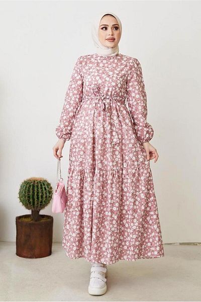 TRENDTESETTÜR WOMEN'S Powder FLOWER PATTERNED BIRD DRESS T 004