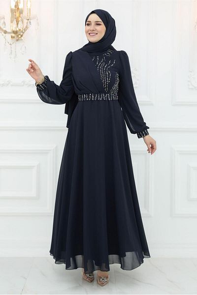 TRENDTESETTÜR ROCHIE DE SEARĂ DETALIE PIATRĂ CUREA ALBASTRU ÎNCHIS T 9553