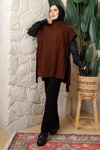 TRENDTESETTÜR PONCHO T 4508, MARO, FĂRĂ MÂNECI, DETALIE CU șireturi laterale