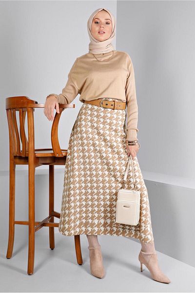 TRENDTESETTÜR Γυναικεία Καφέ (CAMEL) Πλεκτή Φούστα T 60320