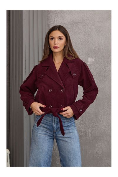 Elif Özbey Butik Burgundy Belted Short Cashew Coat