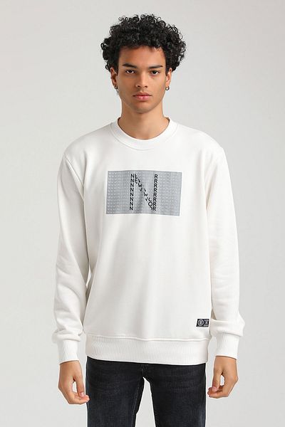 NEW WORLD POLO Crew Neck Ecru Slim Fit Sweatshirt 23FWM60152