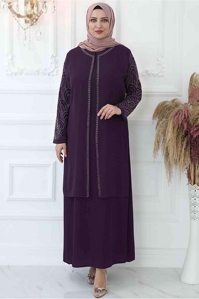 TRENDTESETTÜR Rochie de seară de damă cu mâneci și guler brodate cu piatră T 4621