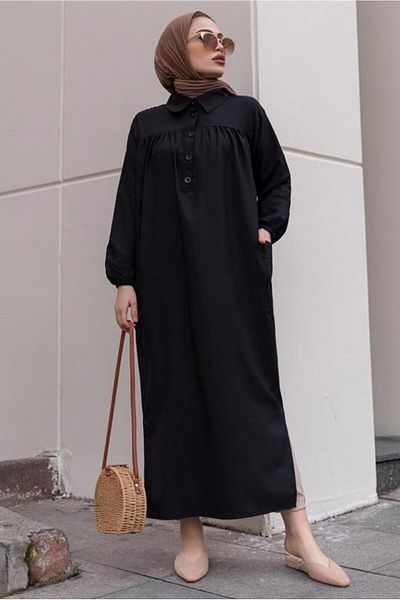 TRENDTESETTÜR Black Long Tunic with Slit Detail and Pocket, T 2228