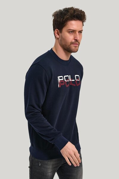 NEW WORLD POLO Crew Neck Navy Blue Slim Fit Sweatshirt 23FWM60166