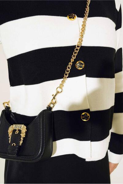 TRENDTESETTÜR Μαύρο ριγέ γυναικείο πλεκτό ζακέτα - T 0503