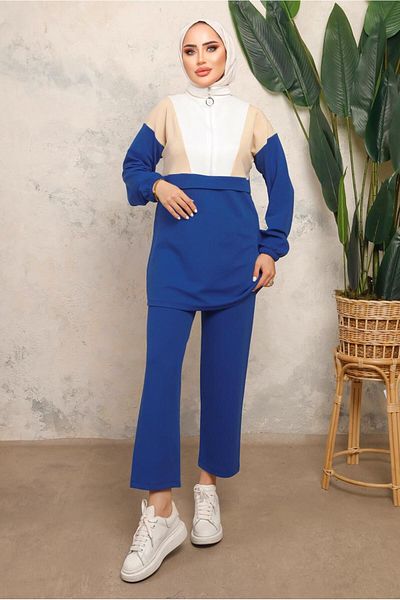TRENDTESETTÜR ΓΥΝΑΙΚΕΙΟ ΣΕΤ ΠΑΝΤΕΛΟΝΙ ΜΕ ΦΕΡΜΟΥΑΡ ΣΚΟΥΡΟ ΜΠΛΕ (SAKS) COLOR BLOCK T 8243