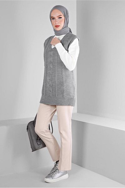 TRENDTESETTÜR WOMEN'S GRAY (GREY MELANGE) KNITSUETER T 43122