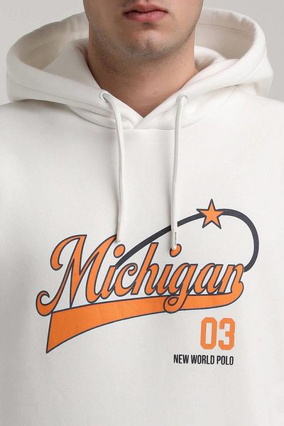 NEW WORLD POLO Ecru Hooded Slim Fit Zipper Sweatshirt - 24Fwm64079