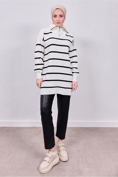 TRENDTESETTÜR WOMEN'S BLACK STRIPED KNIT TUNIC T 9808