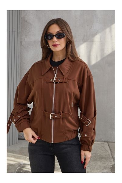 Elif Özbey Butik Бомбер яке Brown Belt Detailed Zr Model
