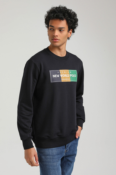 NEW WORLD POLO Crew Neck Navy Blue Slim Fit Sweatshirt 23FWM60155