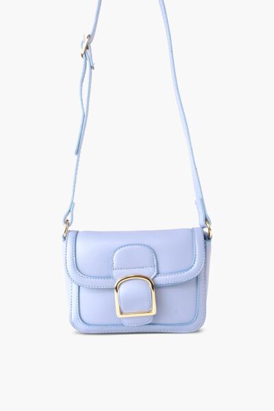 WATCHOFROYAL Γυναικεία τσάντα μπλε με χρυσή αγκράφα και λουράκι χιαστί laide