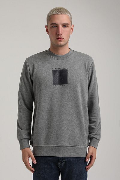 NEW WORLD POLO Crew Neck Gray Melange Slim Fit Sweatshirt 24Fwm60183