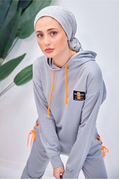 TRENDTESETTÜR WOMEN'S GRAY HOODED PANT SUIT T 8153