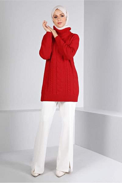 TRENDTESETTÜR WOMEN'S RED KNITWEAR TUNIC T 43135