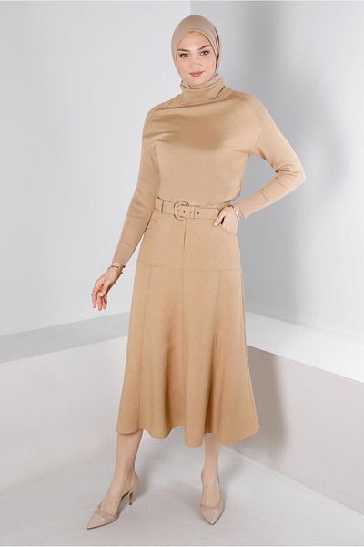 TRENDTESETTÜR Γυναικεία φούστα μπεζ με ζώνη - T 60347