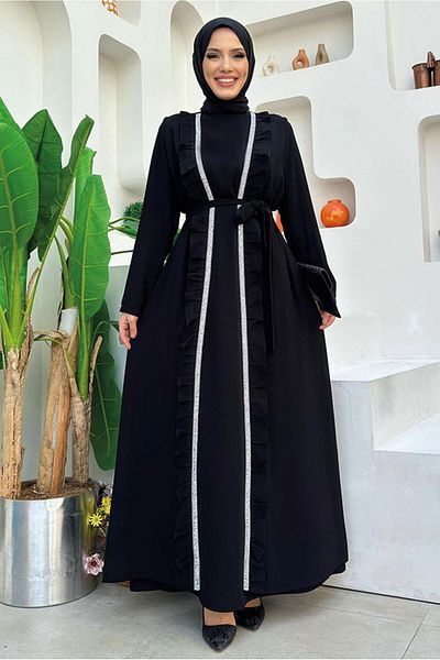 TRENDTESETTÜR ΓΥΝΑΙΚΕΙΟ ΣΕΤ ΦΟΡΕΜΑ ΜΑΥΡΟ ΖΩΝΗ ΜΕ ΦΡΟΝΤΙΔΑ T 9848