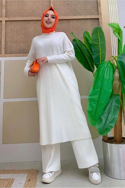 TRENDTESETTÜR WOMEN'S Ecru Ribbed Knitwear TUNIC 0434