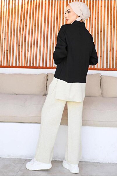 TRENDTESETTÜR Women's Black Pants Knitwear Suit T 10032