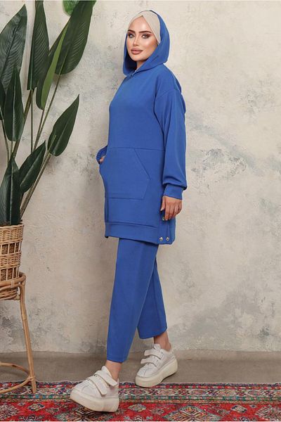 TRENDTESETTÜR ΓΥΝΑΙΚΕΙΟ ΣΕΤ ΣΚΟΥΡΟ ΜΠΛΕ (SAKS) ΠΑΝΤΕΛΟΝΙ ΜΕ ΚΑΠΟΥΝΤΟ ΚΑΙ ΛΕΠΤΟΜΕΡΗ ΣΕΤ T 6643