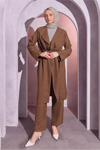 TRENDTESETTÜR Γυναικείο Σετ σε Καφέ Χρώμα - Με Παντελόνι Waist T 6704