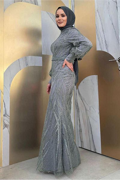 TRENDTESETTÜR Γυναικείο βραδινό φόρεμα μοντέλο Grey Fish T 9311