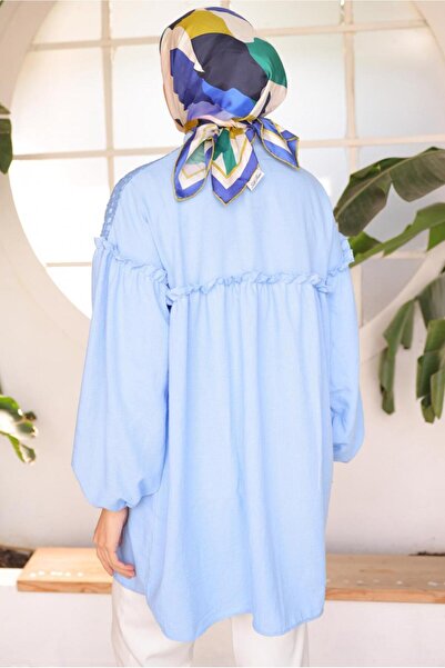 TRENDTESETTÜR WOMEN'S BLUE BALLON SLEEVE SHIRT TUNIC T 8202