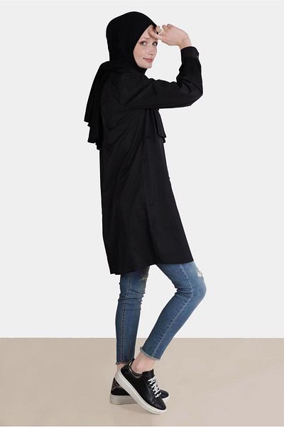 TRENDTESETTÜR Black Pocketed Tunic - Women's, Buttoned T-42639