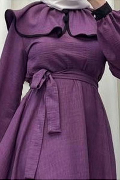 TRENDTESETTÜR Γυναικείο φόρεμα με μωβ ζώνη Hijab - T 8806